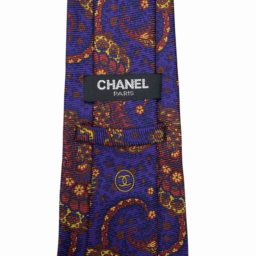 Chanel Paris Tie AOP Paisley Purple/Red/Yellow CC Logo Silk Italy 3 5/8" x 59"